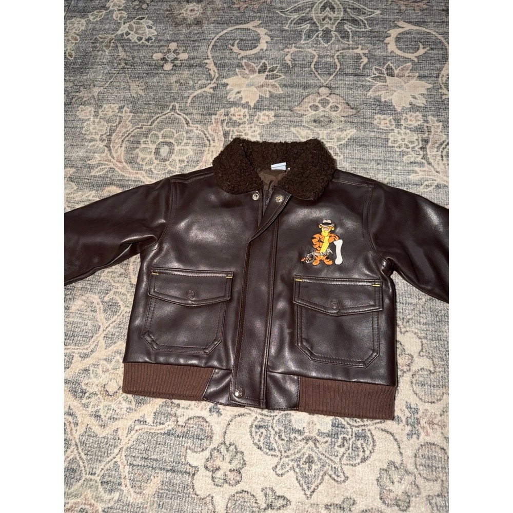 Vintage 90s Disney Winnie the Pooh Tigger Faux Leather Bomber Jacket Sz 18M